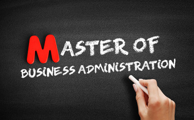 Master of Business Administration text on blackboard, business concept background