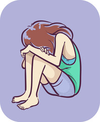 Girl Symptom Depressed Sitting Down Illustration