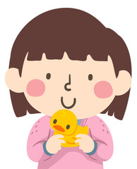 Kid Girl Holding Rubber Duckie Illustration