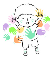 Kid Boy Doodle Meet Peers Friends Illustration