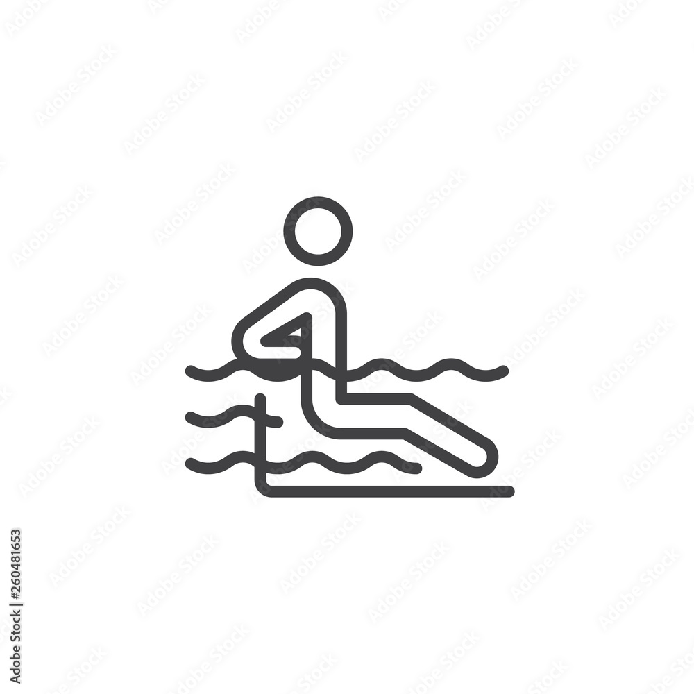 Poster man in a swimming pool line icon. linear style sign for mobile concept and web design. man relax hyd