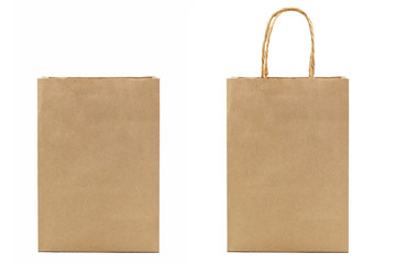 two blank brown paper bag isolated on white background