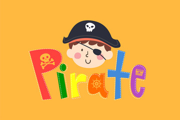Kid Boy Pirate Head Lettering Illustration