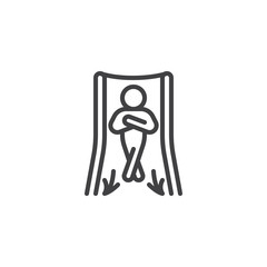 Man sliding down in a water slide line icon. linear style sign for mobile concept and web design. Man in aqua park water slide outline vector icon. Symbol, logo illustration. Vector graphics