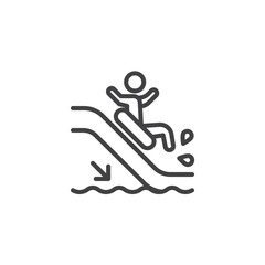 Obraz premium Man slide down on water slide line icon. linear style sign for mobile concept and web design. Aquapark water slide outline vector icon. Symbol, logo illustration. Pixel perfect vector graphics