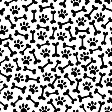 Dog paw and bown vector seamless pattern