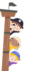 Kids Pirates Border Ship Mast Wave Illustration