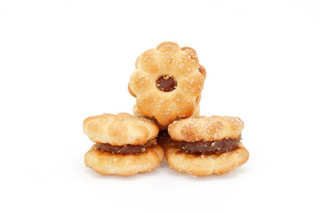 biscuits, filled with pineapple jam isolated on white background.selective focus.