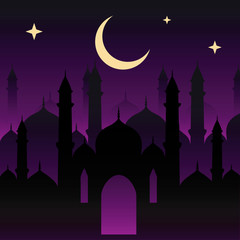 Illustration of a mosque and the moon.