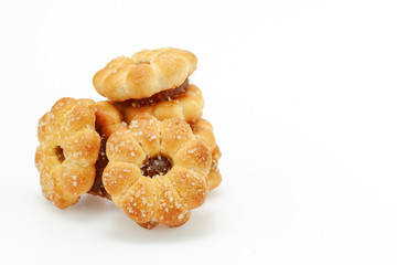 biscuits, filled with pineapple jam isolated on white background.selective focus.