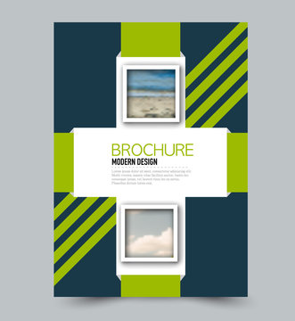 Flyer design template. Brochure layout. Blue and green color. Vector illustration.