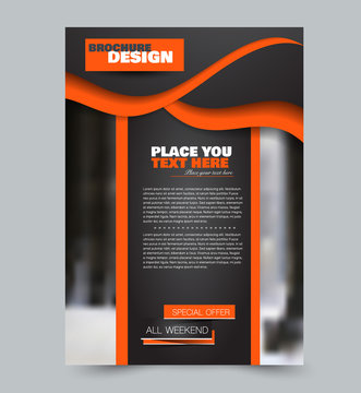 Flyer design template. Brochure layout. Black and orange color. Vector illustration.