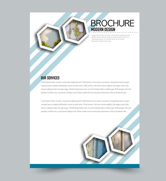Flyer template. Brochure layout. Annual report cover or print out poster design. Blue color. Vector illustration.