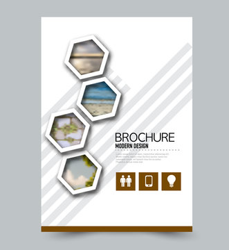 Flyer template. Brochure layout. Annual report cover or print out poster design. Brown color. Vector illustration.