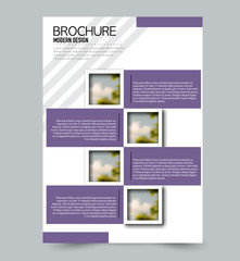 Flyer template. Brochure layout. Annual report cover or print out poster design. Purple color. Vector illustration.