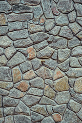 Wall from rubble stone of gray color. Decorative texture uneven wall surface from real stone