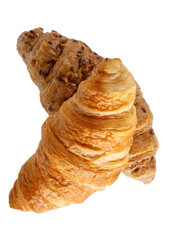 Two different croissants isolated on white. Top view.