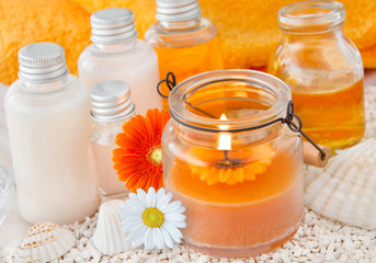 Summertime Beauty Care Cosmetics and Candle