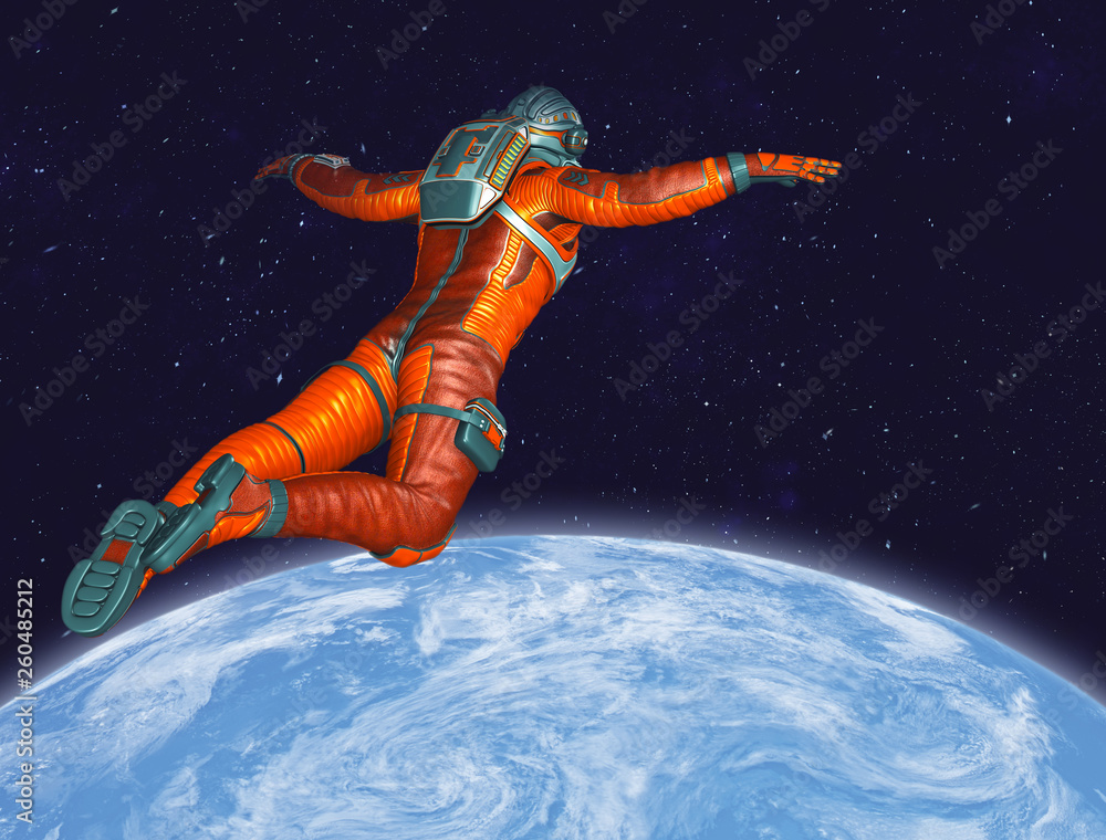 Wall mural astronaut floating above planet earth. elements of this image furnished by nasa. 3d rendering.