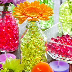 Decorating with water hydro bubbles and flowers