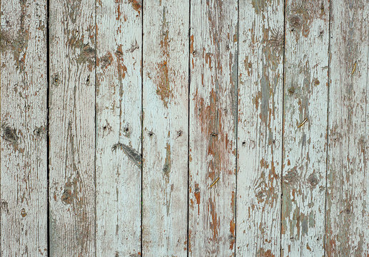 White painted wood fence with cracked and scratch. Horizontal grunge texture