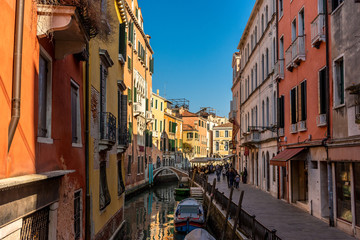 Fototapeta na wymiar Italy, Venice, view of canals between the typical Venetian houses.
