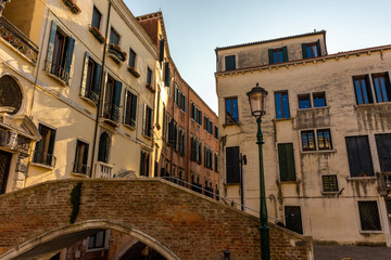Italy, Venice, details and view of buildings in typical Venetian style.