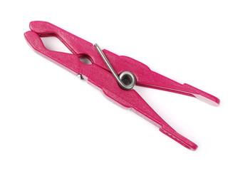 Purple plastic clothespin isolated on white background, top view