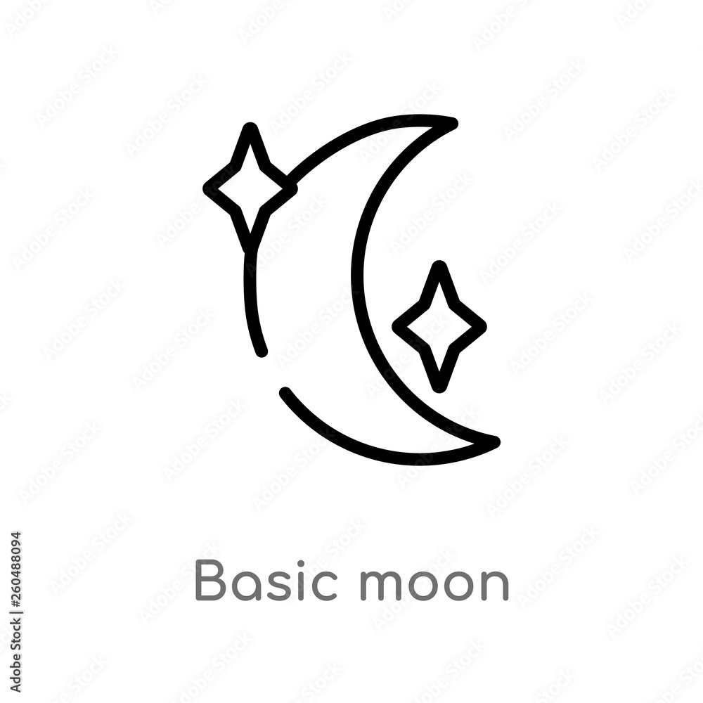 Poster outline basic moon vector icon. isolated black simple line element illustration from travel concept.