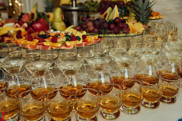 Festive banquet. Different alcoholic beverages