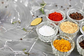 Seasoning background. Spice and herb seasoning with fresh and dried