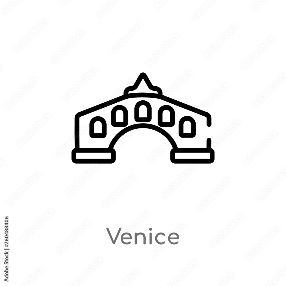 Poster outline venice vector icon. isolated black simple line element illustration from travel concept. edi