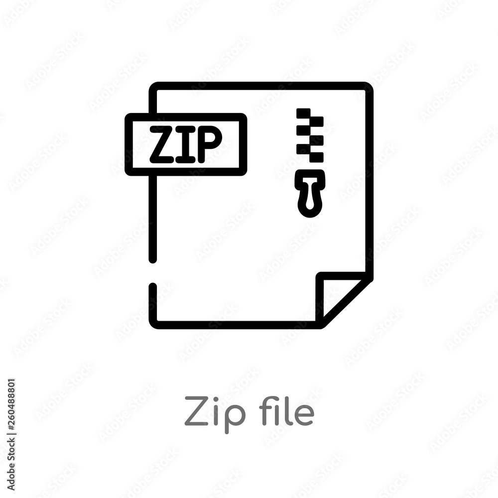 Poster outline zip file vector icon. isolated black simple line element illustration from user interface co