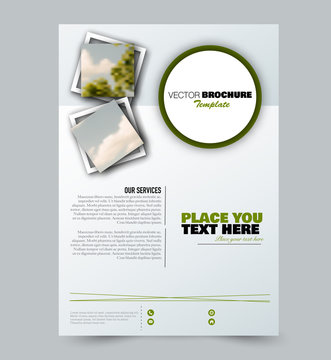 Flyer template. Brochure layout. Annual report cover or print out poster design. Green color. Vector illustration.