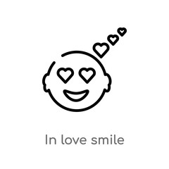 outline in love smile vector icon. isolated black simple line element illustration from user interface concept. editable vector stroke in love smile icon on white background