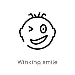 outline winking smile vector icon. isolated black simple line element illustration from user interface concept. editable vector stroke winking smile icon on white background