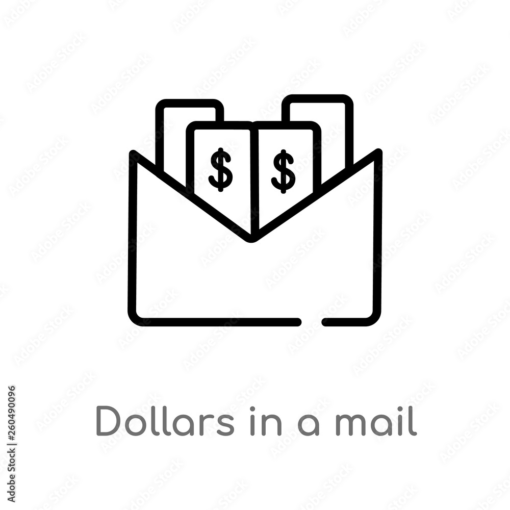 Poster outline dollars in a mail vector icon. isolated black simple line element illustration from user int