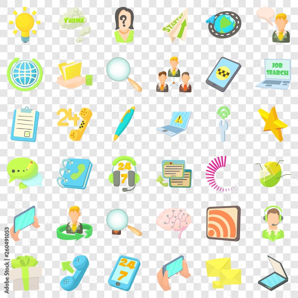 Aufkleber call center icons set. cartoon style of 36 call center vector icons for web for any design