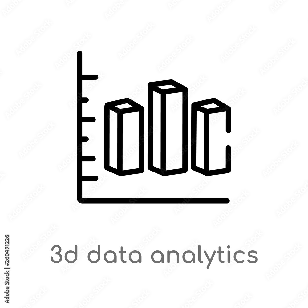 Poster outline 3d data analytics dual bars vector icon. isolated black simple line element illustration fro