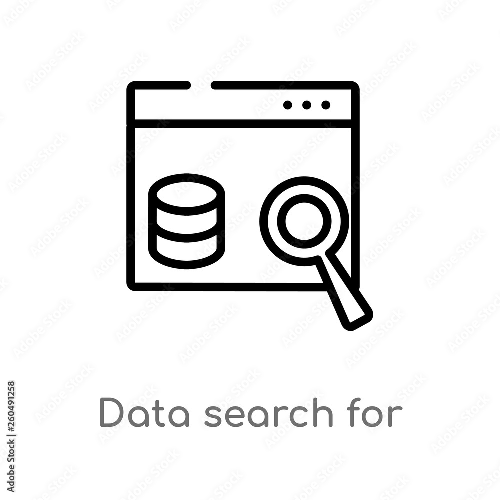 Poster outline data search for interface vector icon. isolated black simple line element illustration from 
