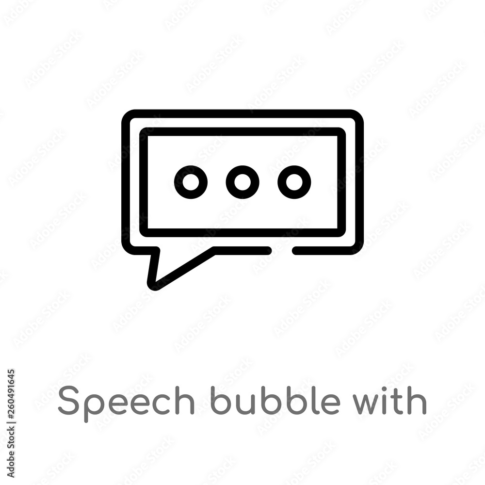 Poster outline speech bubble with three dots inside vector icon. isolated black simple line element illustr