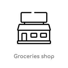 outline groceries shop vector icon. isolated black simple line element illustration from ultimate glyphicons concept. editable vector stroke groceries shop icon on white background