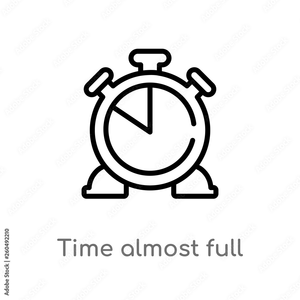 Poster outline time almost full vector icon. isolated black simple line element illustration from ultimate 