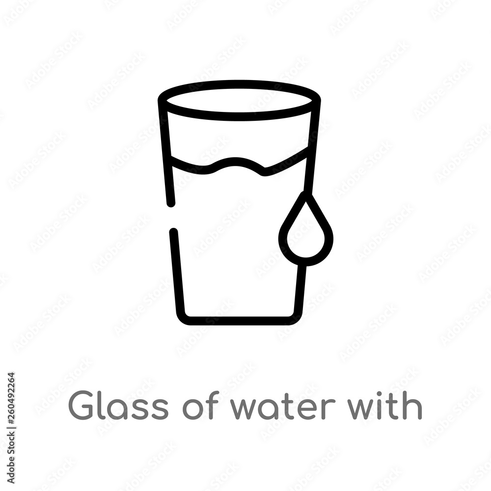 Poster outline glass of water with drop vector icon. isolated black simple line element illustration from u