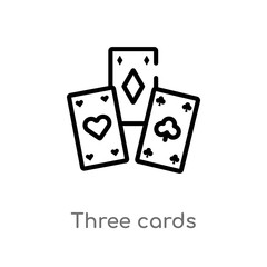 outline three cards vector icon. isolated black simple line element illustration from ultimate glyphicons concept. editable vector stroke three cards icon on white background
