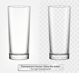 Transparent vector glass for water on light background