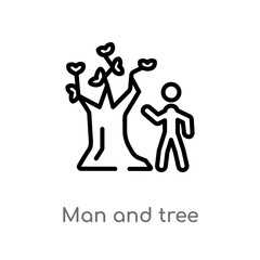 outline man and tree vector icon. isolated black simple line element illustration from ultimate glyphicons concept. editable vector stroke man and tree icon on white background