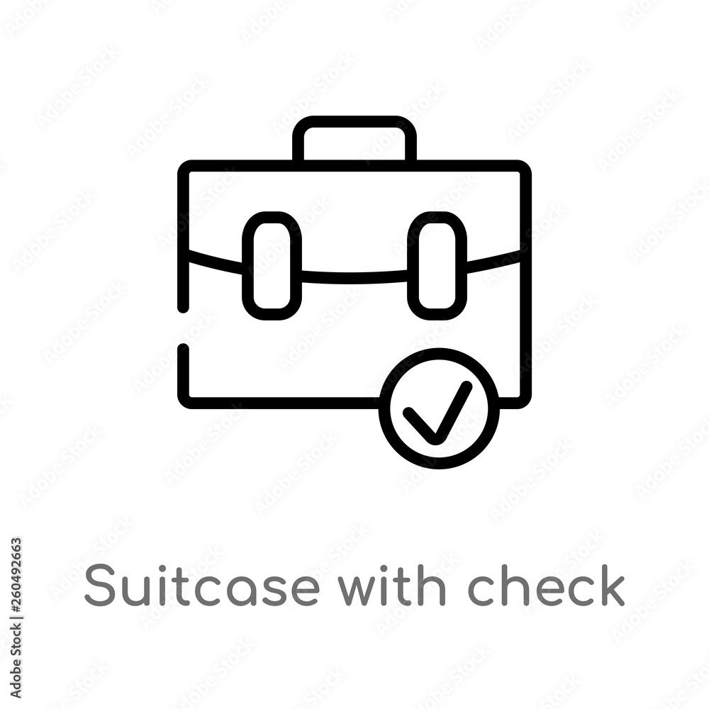 Poster outline suitcase with check vector icon. isolated black simple line element illustration from ultima