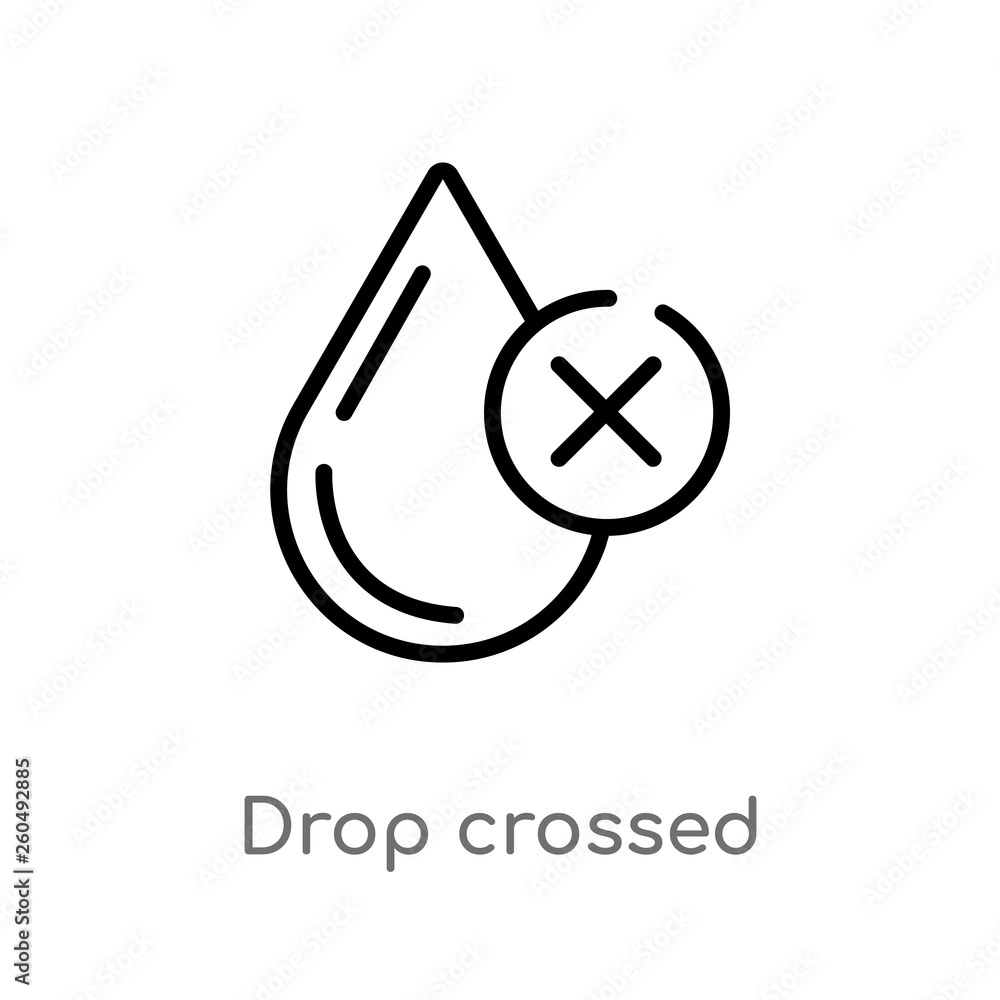 Poster outline drop crossed vector icon. isolated black simple line element illustration from ultimate glyp