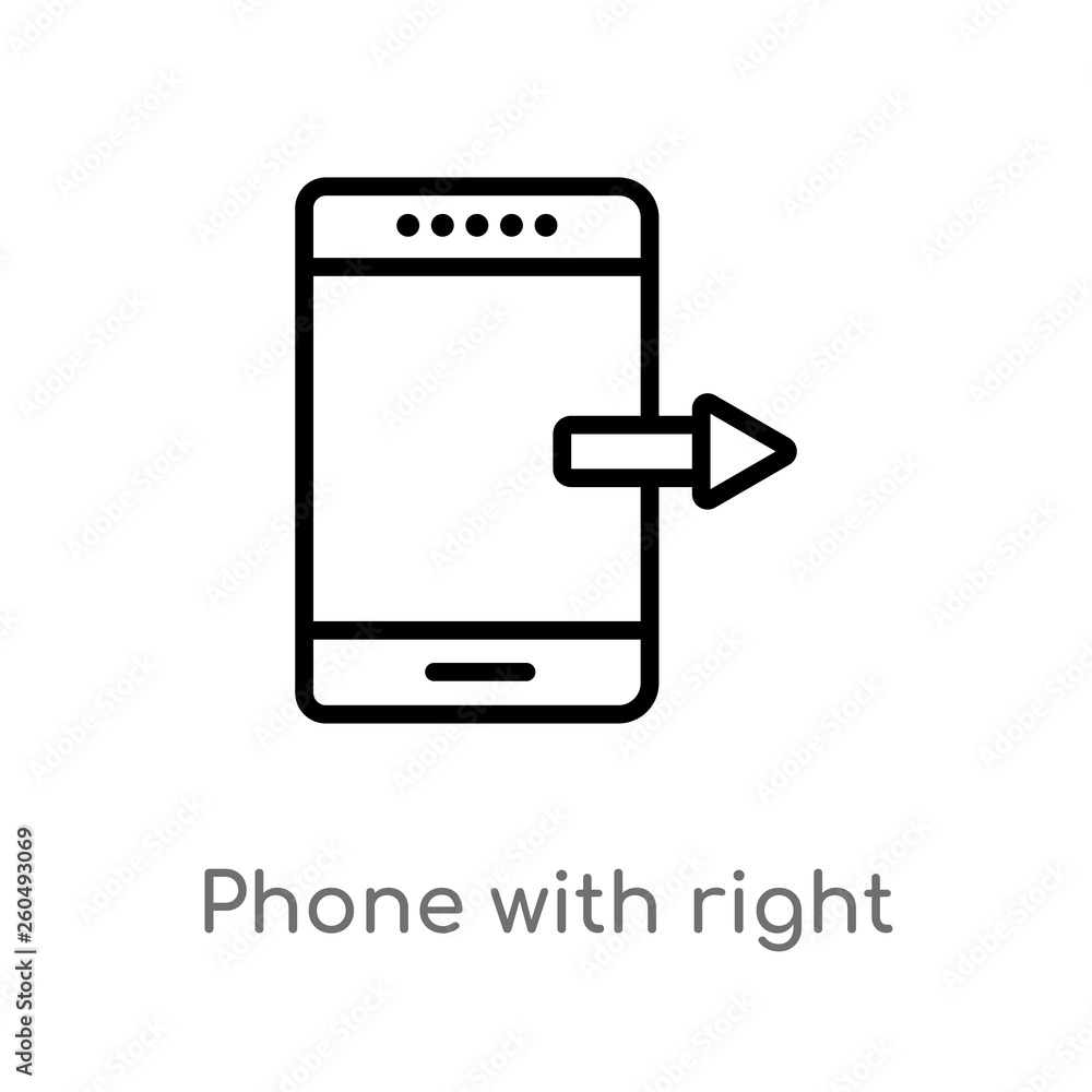 Poster outline phone with right arrow vector icon. isolated black simple line element illustration from ult